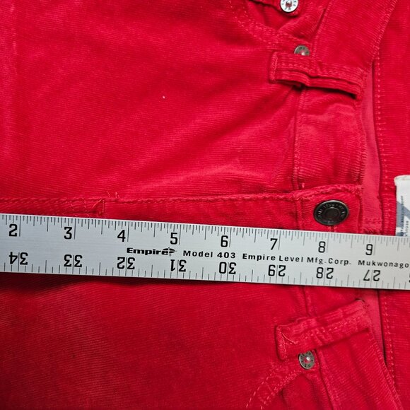We The Free Red Corduroy Flare Pants 25 Free People Raw Hem Boho Unique Jeans - Picture 6 of 11